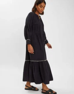 Accessorize Long-Sleeve Tiered Maxi Dress Black