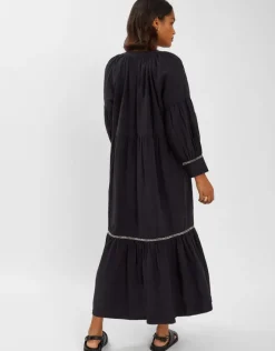 Accessorize Long-Sleeve Tiered Maxi Dress Black