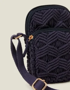 Accessorize Macrame Phone Bag Blue