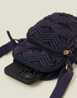 Accessorize Macrame Phone Bag Blue