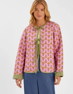 Accessorize Marigold Print Quilted Jacket Pink