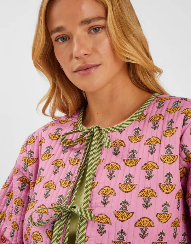 Accessorize Marigold Print Quilted Jacket Pink