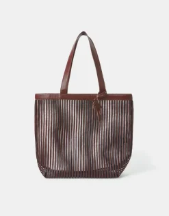 Accessorize Mesh Stripe Shopper Bag Brown