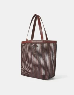 Accessorize Mesh Stripe Shopper Bag Brown