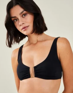 Accessorize Metal Detail Bikini Top Black