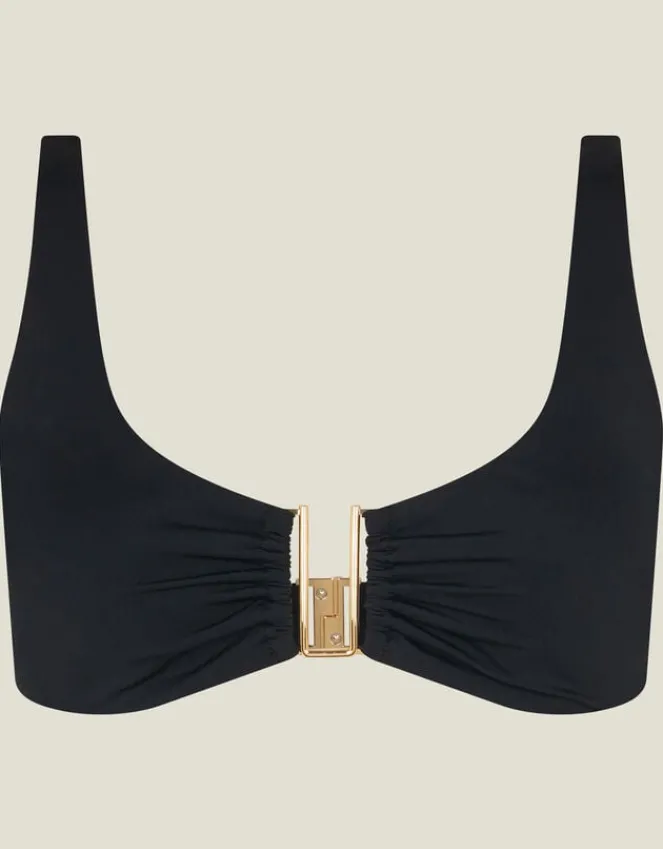 Accessorize Metal Detail Bikini Top Black