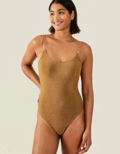 Accessorize Metal Strap Shimmer Swimsuit Gold