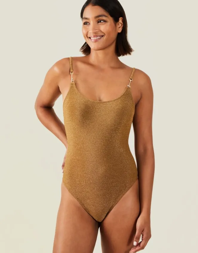 Accessorize Metal Strap Shimmer Swimsuit Gold