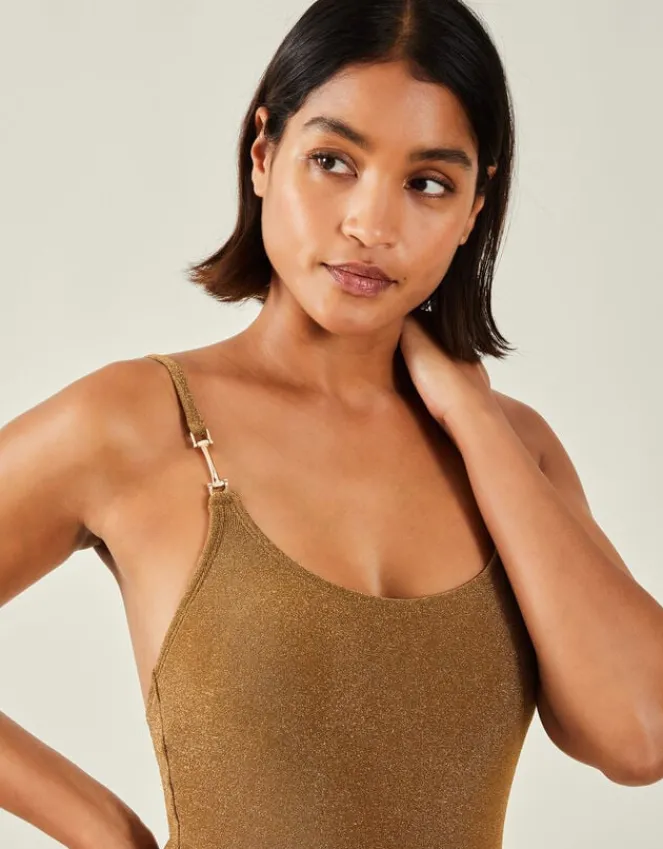 Accessorize Metal Strap Shimmer Swimsuit Gold