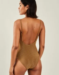 Accessorize Metal Strap Shimmer Swimsuit Gold