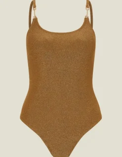 Accessorize Metal Strap Shimmer Swimsuit Gold