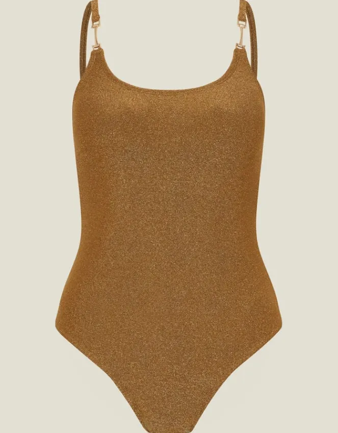 Accessorize Metal Strap Shimmer Swimsuit Gold