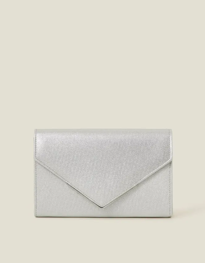 Accessorize Metallic Envelope Clutch Bag Silver