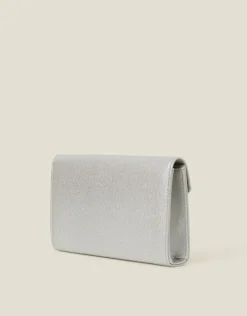 Accessorize Metallic Envelope Clutch Bag Silver