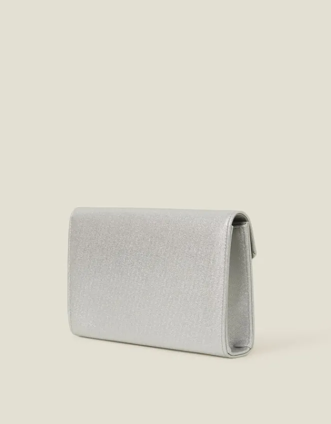 Accessorize Metallic Envelope Clutch Bag Silver