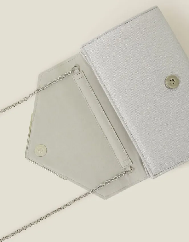 Accessorize Metallic Envelope Clutch Bag Silver