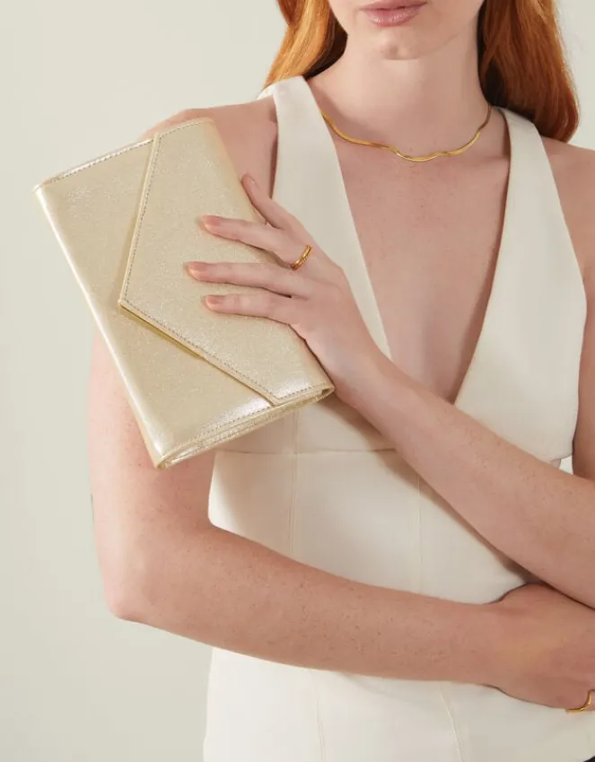 Accessorize Metallic Envelope Clutch Bag Gold