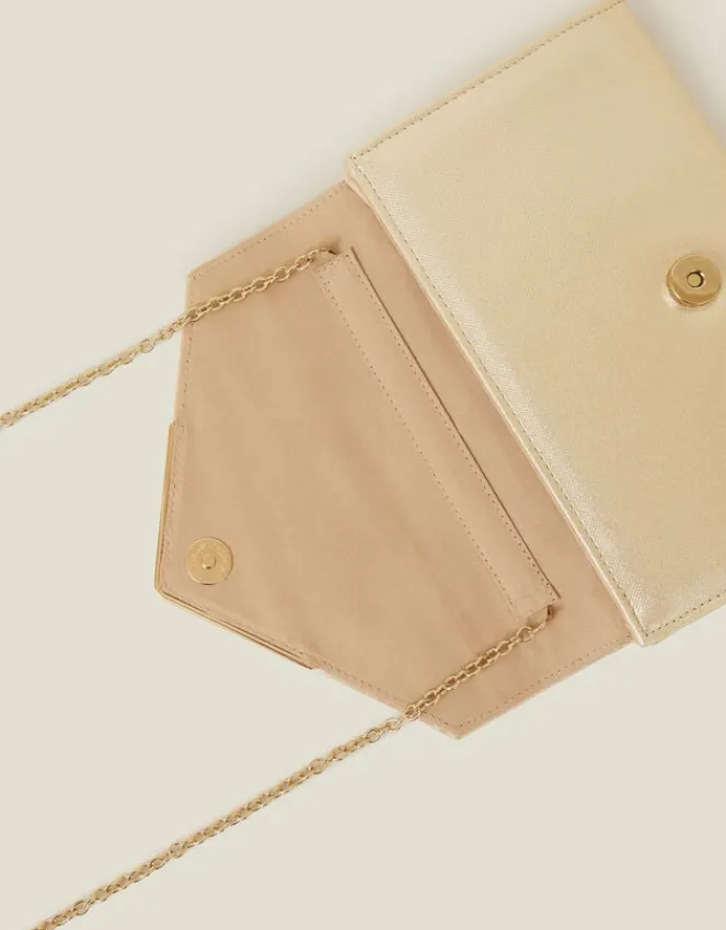 Accessorize Metallic Envelope Clutch Bag Gold