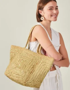 Accessorize Metallic Jute Beach Bag Gold