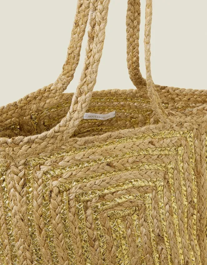 Accessorize Metallic Jute Beach Bag Gold