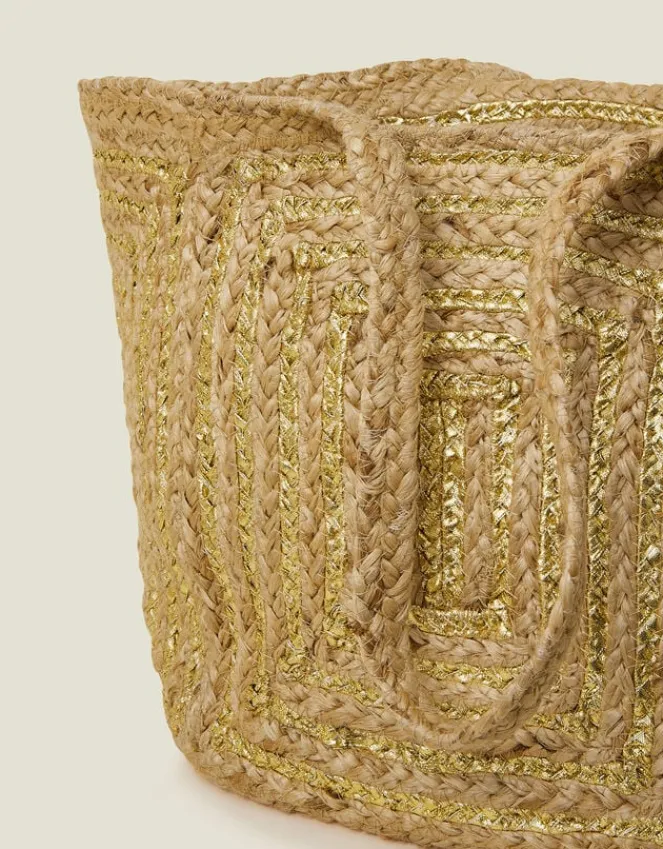 Accessorize Metallic Jute Beach Bag Gold