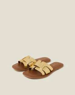 Accessorize Metallic Leather Cut-Out Slide Sandals Gold