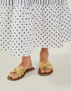 Accessorize Metallic Leather Cut-Out Slide Sandals Gold