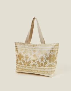 Accessorize Metallic Print Canvas Beach Bag