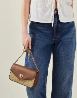 Accessorize Metallic Raffia Cross-Body Bag Gold