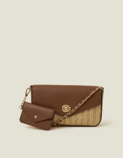 Accessorize Metallic Raffia Cross-Body Bag Gold