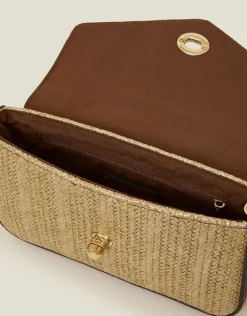 Accessorize Metallic Raffia Cross-Body Bag Gold