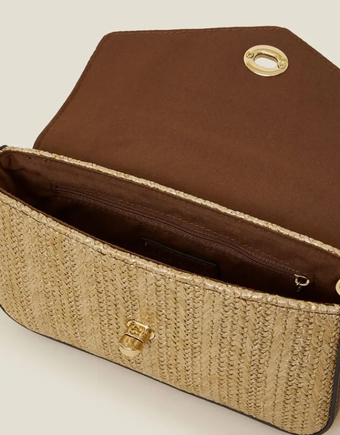 Accessorize Metallic Raffia Cross-Body Bag Gold