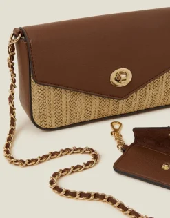 Accessorize Metallic Raffia Cross-Body Bag Gold