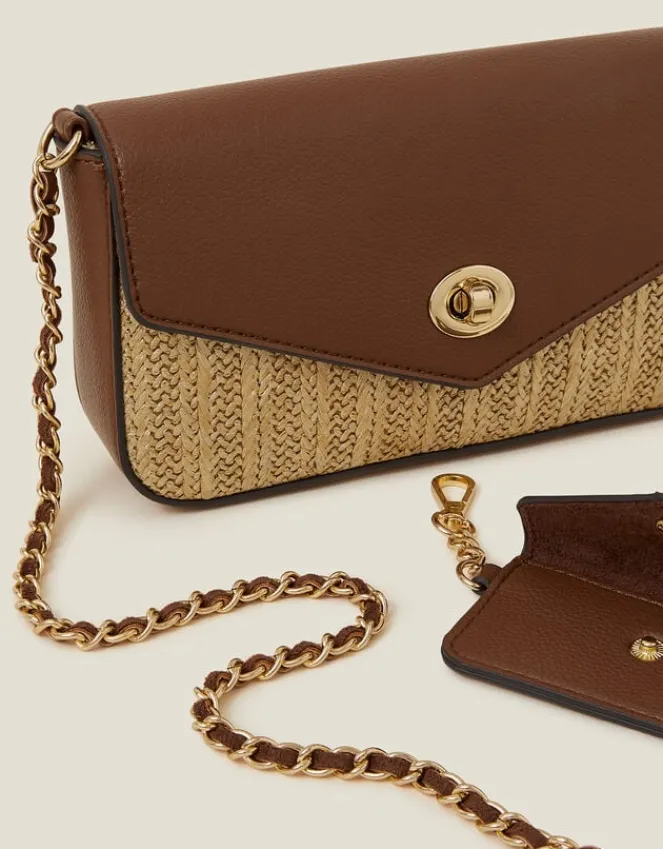 Accessorize Metallic Raffia Cross-Body Bag Gold