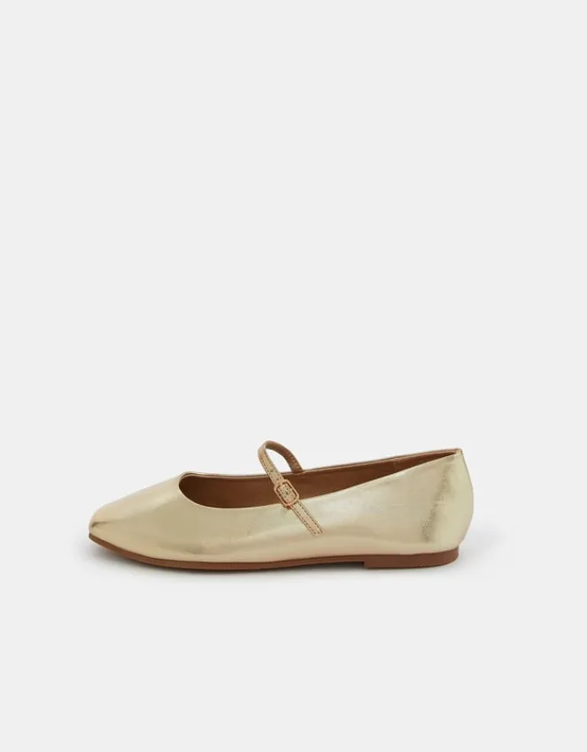 Accessorize Metallic Strap Ballet Flats Gold