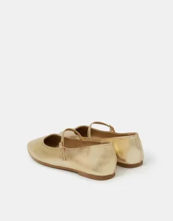 Accessorize Metallic Strap Ballet Flats Gold