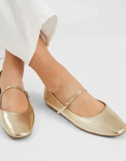 Accessorize Metallic Strap Ballet Flats Gold