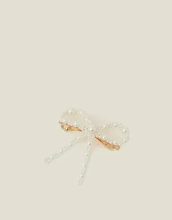 Accessorize Mini Bow Pearl Barrette Clip