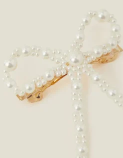 Accessorize Mini Bow Pearl Barrette Clip
