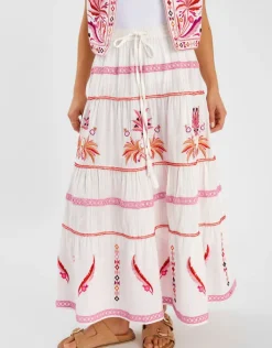 Accessorize Mirror & Palm Embroidered Maxi Skirt White