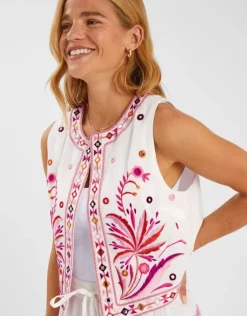 Accessorize Mirror & Palm Embroidered Waistcoat White