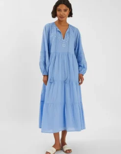 Accessorize Mirror Embellished Long Sleeve Midi Dress Blue