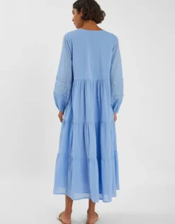 Accessorize Mirror Embellished Long Sleeve Midi Dress Blue