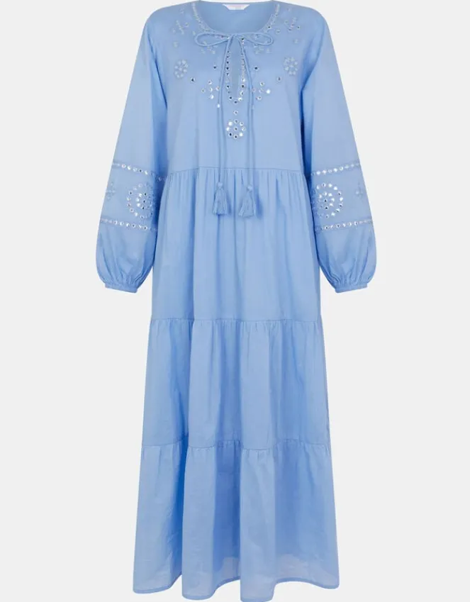 Accessorize Mirror Embellished Long Sleeve Midi Dress Blue