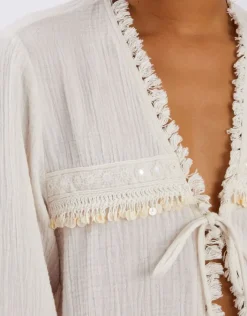 Accessorize Mirror Embellished Long Sleeve Tie Top Ivory
