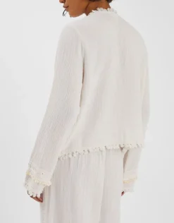 Accessorize Mirror Embellished Long Sleeve Tie Top Ivory