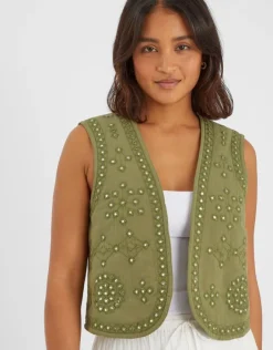 Accessorize Mirror Embellished Quilted Waistcoat Green