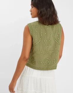 Accessorize Mirror Embellished Quilted Waistcoat Green