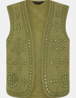 Accessorize Mirror Embellished Quilted Waistcoat Green