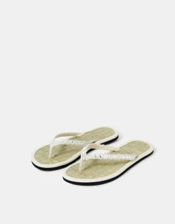 Accessorize Mirror Embellished Seagrass Flip Flops Cream